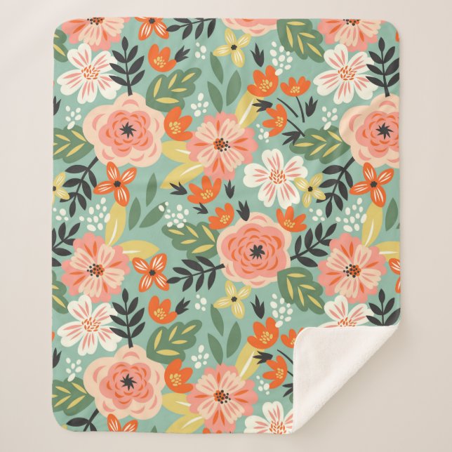 Garden Floral Pattern Sherpa Blanket (Front)