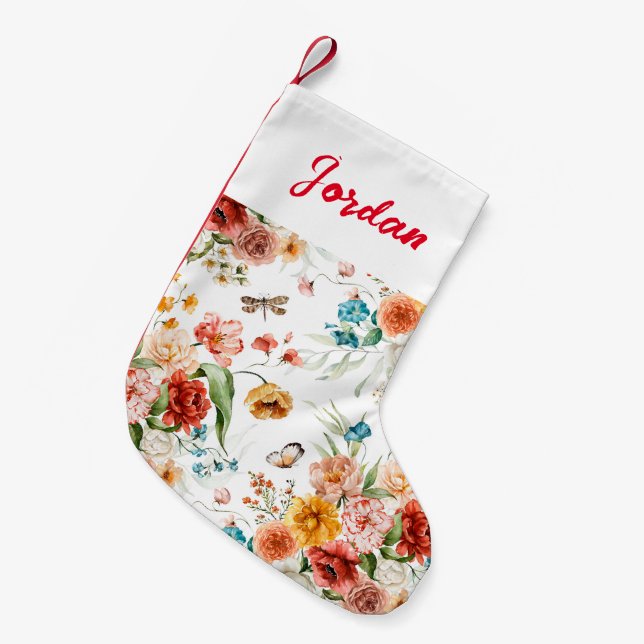 Garden Floral Pattern Small Christmas Stocking (Front (Hanging))