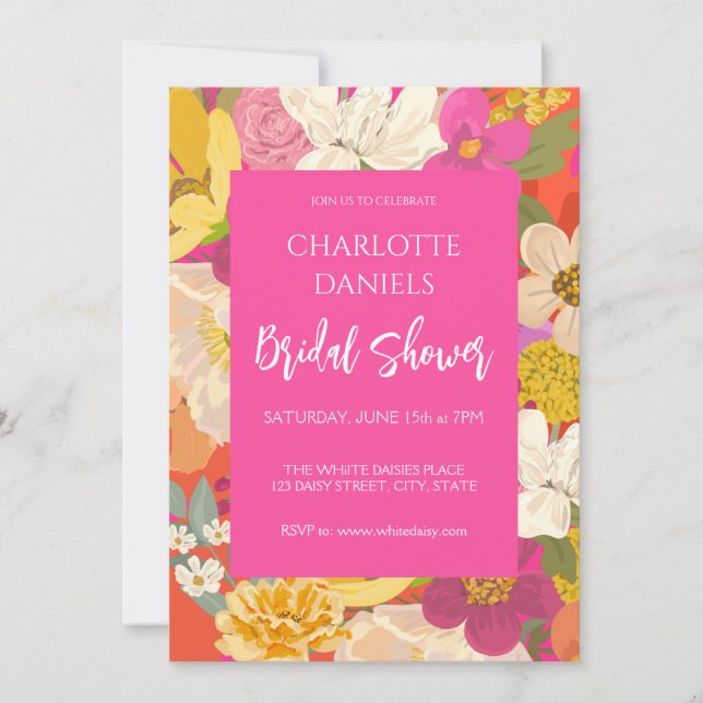 Garden Floral Pink Bridal Shower Invitation (Front)