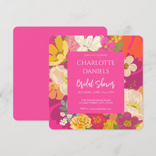 Garden Floral Pink Bridal Shower Invitation (Front/Back)