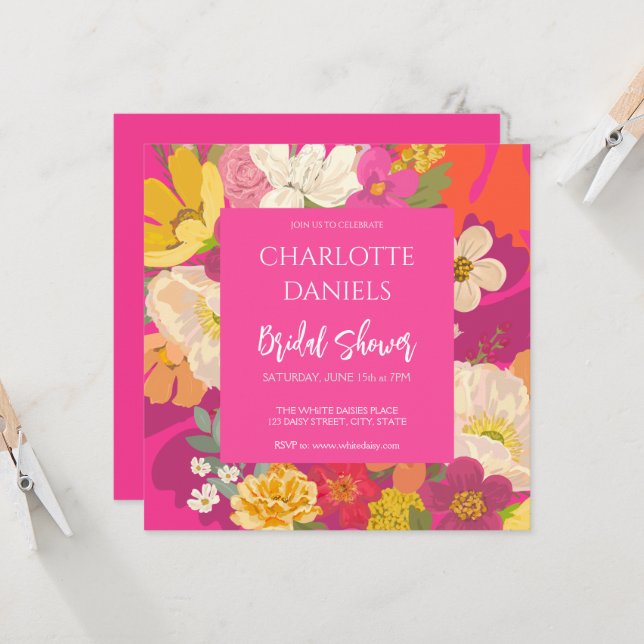 Garden Floral Pink Bridal Shower Invitation (Front/Back In Situ)