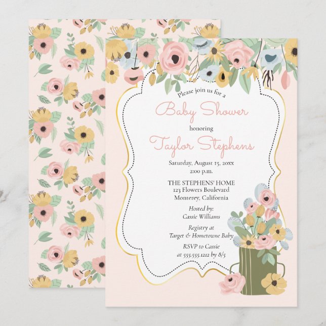Garden Floral Pink | Yellow Bouquet Baby Shower Invitation (Front/Back)