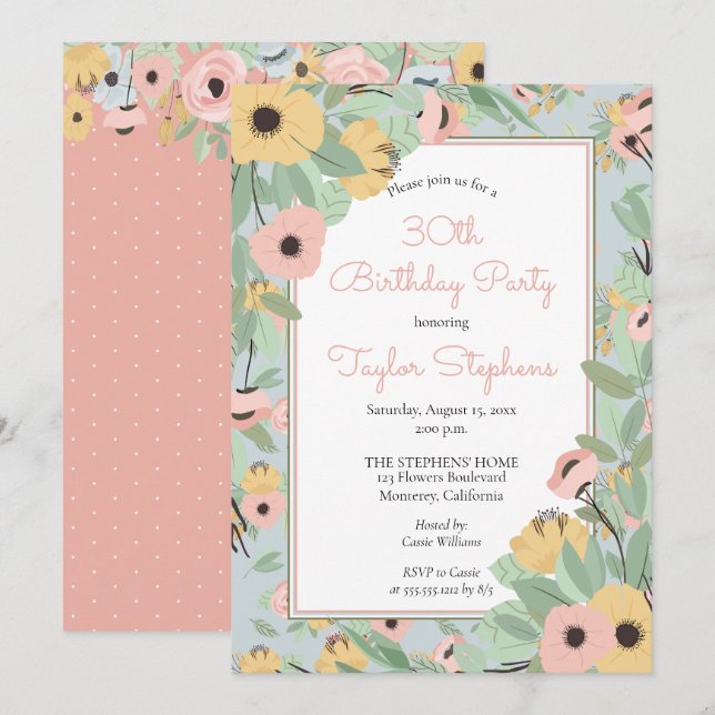Garden Floral Pink | Yellow Bouquet Birthday Party Invitation (Front/Back)