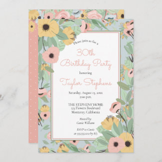 Garden Floral Pink | Yellow Bouquet Birthday Party Invitation