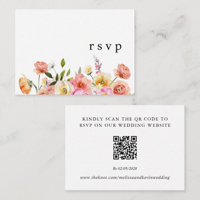Garden Floral QR Code Wedding RSVP Card (Front/Back)