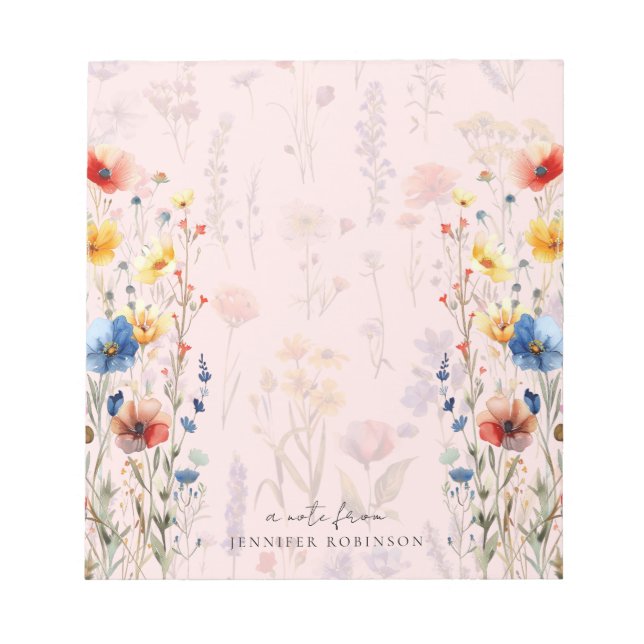 Garden Floral Spring Summer Wildflowers Name Blush Notepad (Front)
