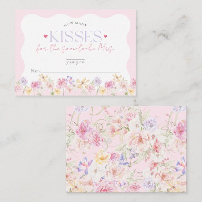 Garden Floral Wavy Modern Bridal Shower Kisses Enclosure Card (Front/Back)