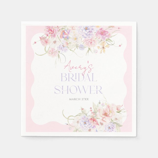 Garden Floral Wavy Wildflower Modern Bridal Shower Napkin (Front)