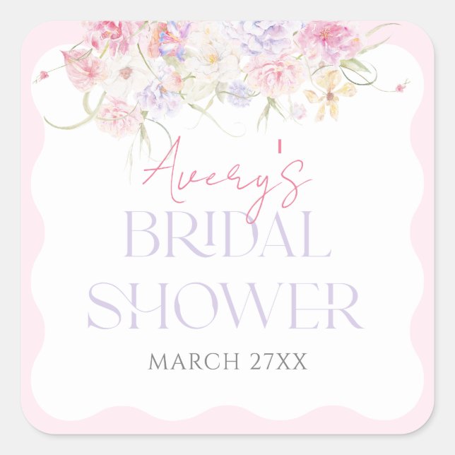 Garden Floral Wavy Wildflower Modern Bridal Shower Square Sticker (Front)