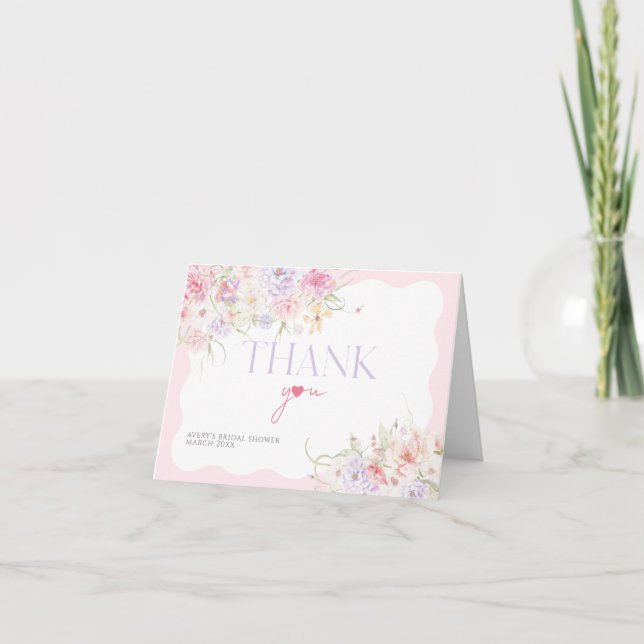 Garden Floral Wavy Wildflower Modern Bridal Shower Thank You Card (Front)