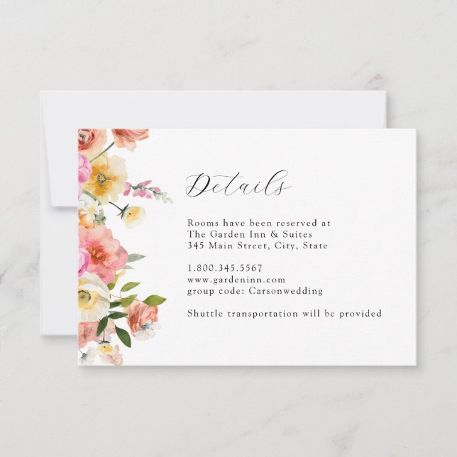 Garden Floral Wedding Details Card (Front)