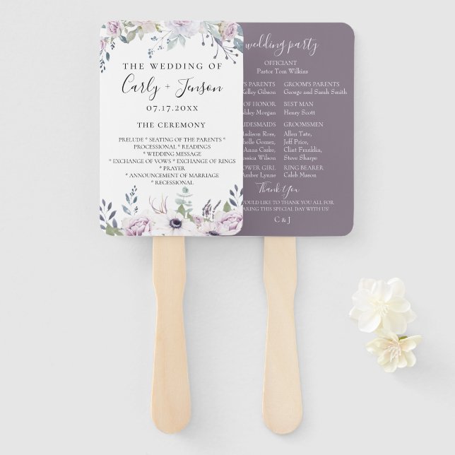 Garden Floral Wedding Program Hand Fans (Front and Back)
