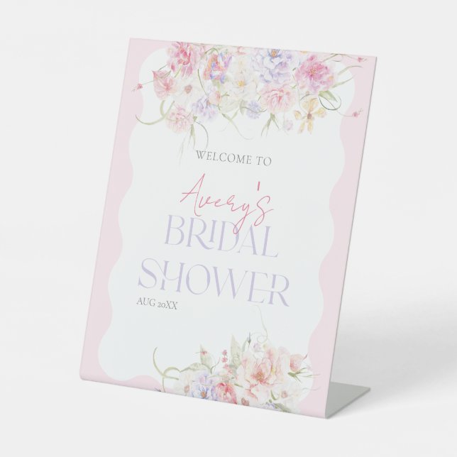 Garden Floral Wildflower Modern Bridal Welcome Pedestal Sign (Front)