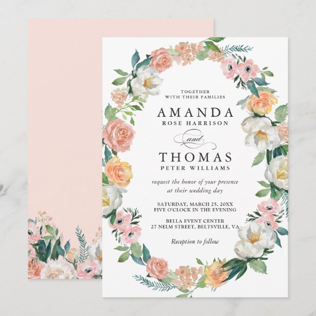 Garden Floral Wreath Wedding Invitation (Front/Back)