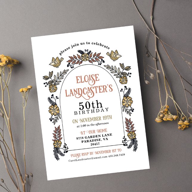 Garden Flower Arch Milestone 50th Birthday Invitation (Floral Garden Arch Birthday Invitation)
