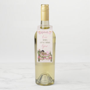 Garden Flower Bed Roses Pink Ivory Baby Shower Bottle Tag