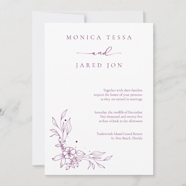 Garden Flower Purple Jewel To Wedding Invitation (Front)