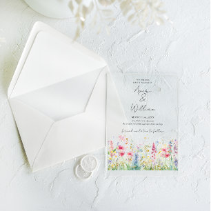 Garden Flower Watercolour Modern Boho Wedding Acrylic Invitations