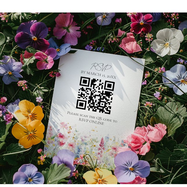 Garden Flower Watercolour Modern Wedding QR code RSVP Card (Creator Uploaded)