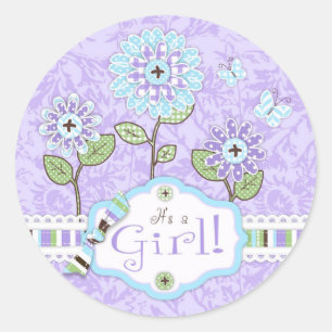 Garden Flowers and Butterflies Baby Shower Sticker