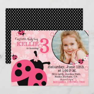 Garden flowers and Lady Bugs Birthday Invite