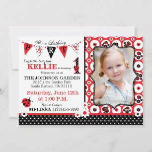 Garden flowers and Lady Bugs Birthday Invite