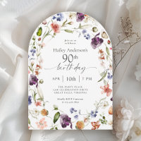 Garden Flowers Botanical Script 90th Birthday