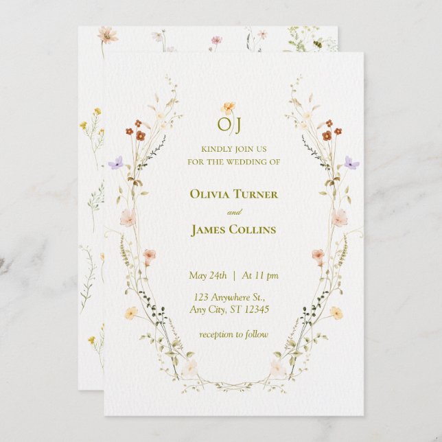 Garden Flowers Botanical Wedding Invitation (Front/Back)