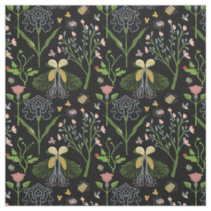 garden flowers, butterflies, grasshopper, ladybug fabric