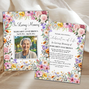 Garden Flowers Celebration Of Life Photo Invitation