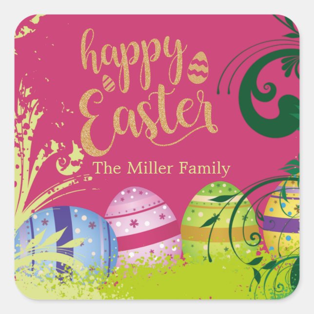 Garden Flowers Easter Eggs Large Gift Bag Square S Sticker (Front)