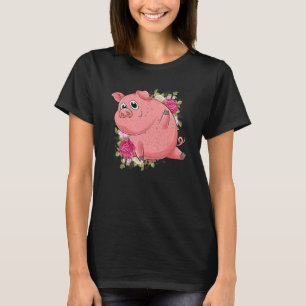 Garden Flowers Farm Animal Farmer Cute Piglet Pig T-Shirt