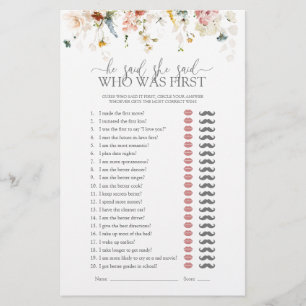 Garden Flowers He Said She Said Bridal Shower Game