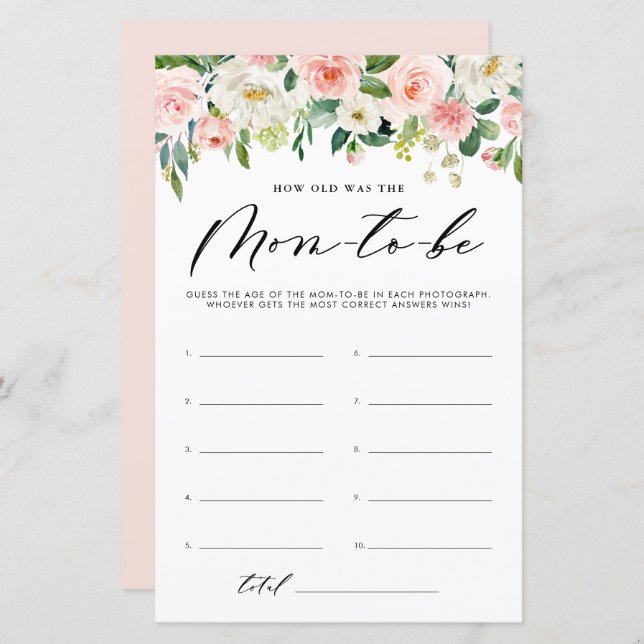 Garden Flowers How Old Was The Mum Shower Game (Front/Back)