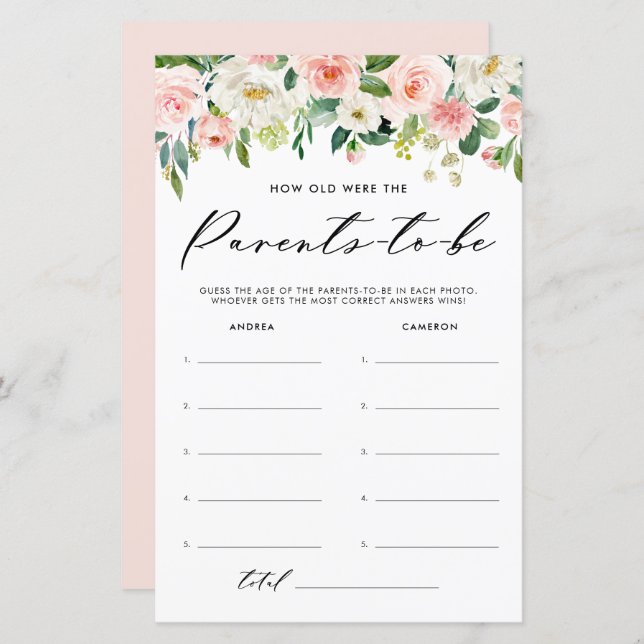 Garden Flowers How Old Were The Parents Baby Game (Front/Back)