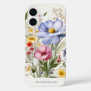 Garden Flowers Personalized Name iPhone 16 Case