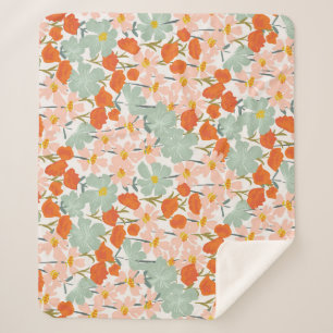 Garden flowers: pink, orange seamless sherpa blanket