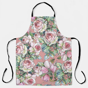 Garden flowers rose with tulips painted in waterco apron