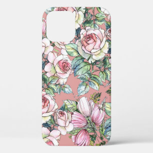 Garden flowers rose with tulips painted in waterco iPhone 12 case