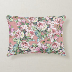 Garden flowers rose with tulips painted in waterco decorative cushion