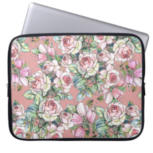 Garden flowers rose with tulips painted in waterco laptop sleeve