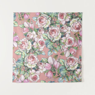 Garden flowers rose with tulips painted in waterco tapestry