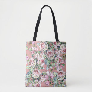 Garden flowers rose with tulips painted in waterco tote bag
