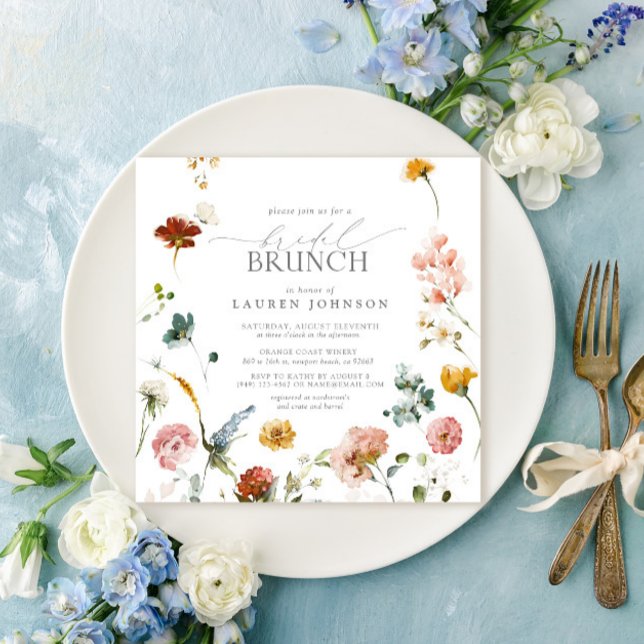 Garden Flowers Watercolor Bridal Brunch Invitation (Easily personalize this garden floral bridal brunch invitation for the perfect celebration!)