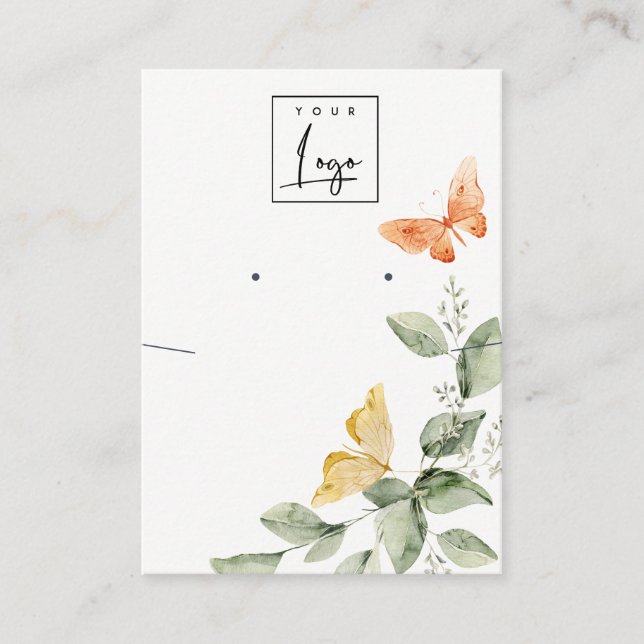 Garden Foliage Butterflies Logo Earring Necklace Business Card (Front)