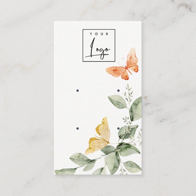 Garden Foliage Butterfly Logo Stud Earring Display Business Card (Front)