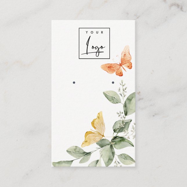 Garden Foliage Butterfly Logo Stud Earring Display Business Card (Front)