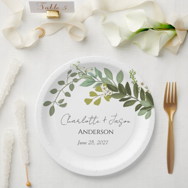 Garden Foliage Greenery Vines Wedding Party Paper Plate (Wedding)