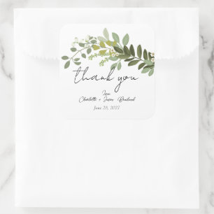 Garden Foliage Greenery Vines Wedding Thank You Square Sticker