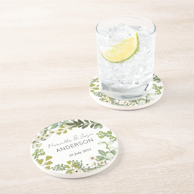 Garden Foliage Greenery Wreath Wedding Party Coaster (Side)